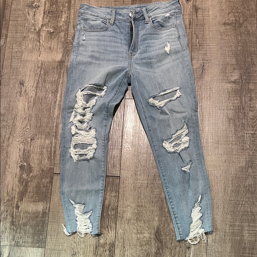 American Eagle Outfitters Ripped Light Blue Ankle Jeans